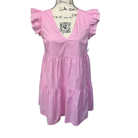 Papermoon Pink Tiered Babydoll Mini Dress, Small - Picture 2 of 11